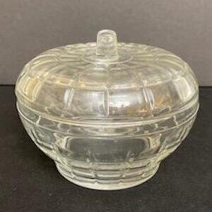 Borgonovo Italy Pressed Clearl Glass Covered Sugar Bowl with Lid Candy Trinket